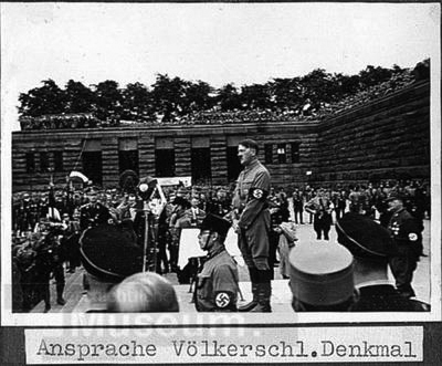 Adolf Hitler gives a speech in front of Leipzig's Völkerschlachtdenkmal (Monument to the Battle of the Nations)